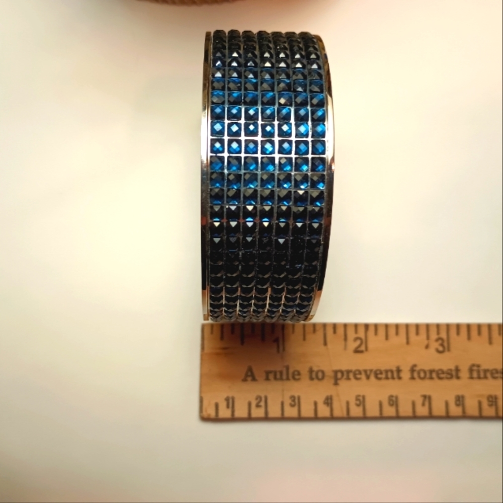 Vintage Bracelet Navy Cuff with Swarovski Gems